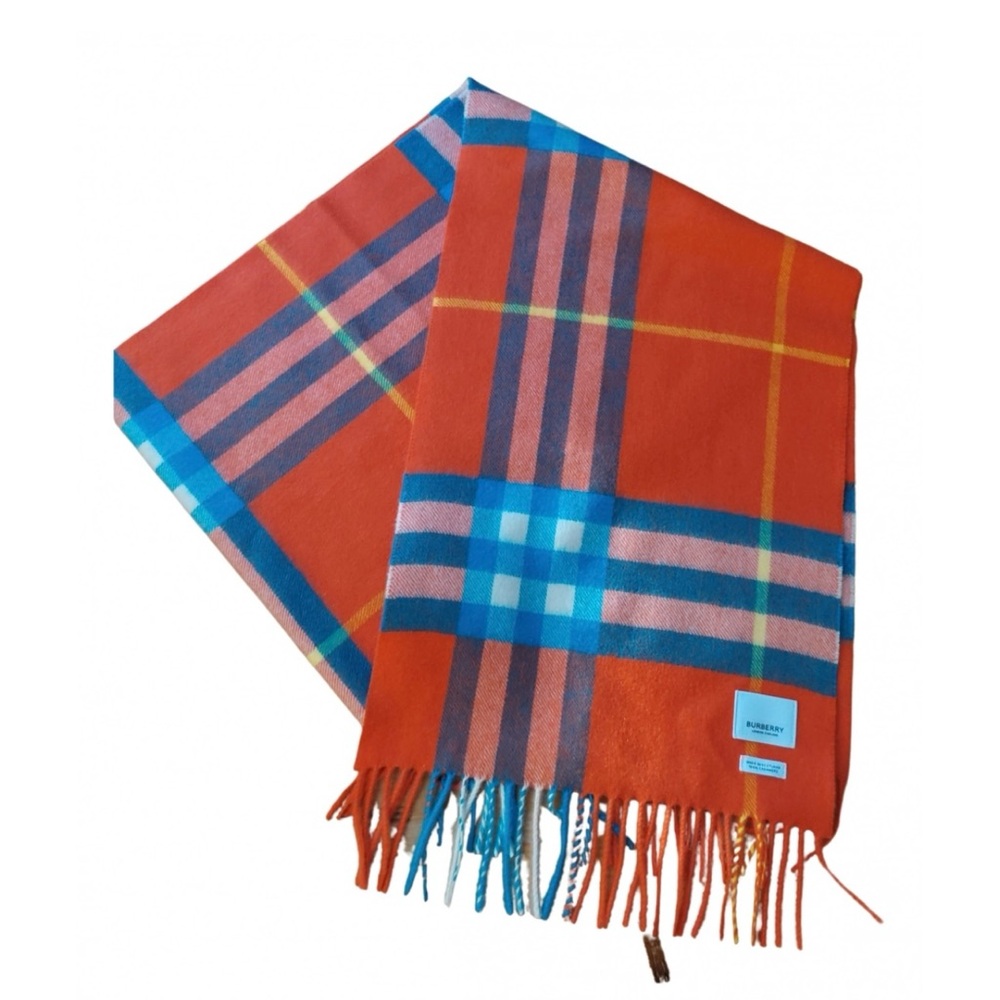 Burberry Vibrant Orange and Blue Plaid Scarf